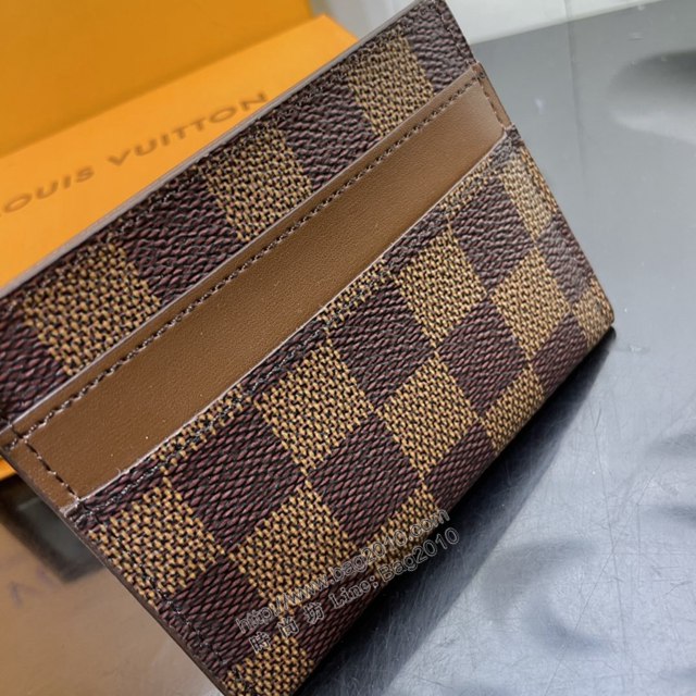 LV專櫃新款錢包 路易威登Damier Ebène塗層帆布卡片夾 LV男款棋盤格名片夾 M62170  ydh4430